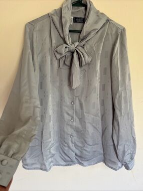 Vintage Haberdashery Collection by Personal Blouse Pussycat Bow Gray Size 14